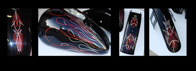 black bike with red and white pinstriping
