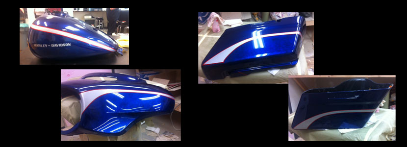 Kiwi Customs, Keving Walton custom painted blue motorcycle pieces