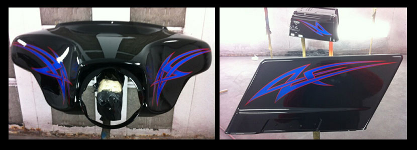YBlack Harley front with blue and red details