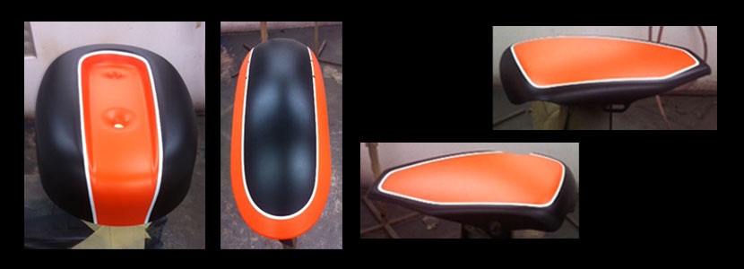 details of hand painted orange Harley by Kevin Walton Kiwi Customs